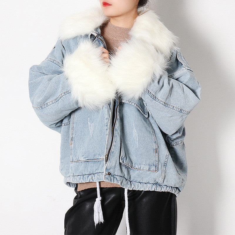 Giacca denim white and furry