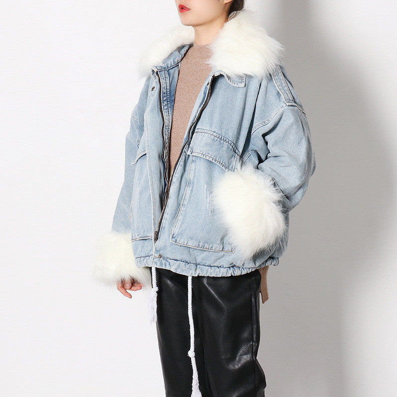Giacca denim white and furry