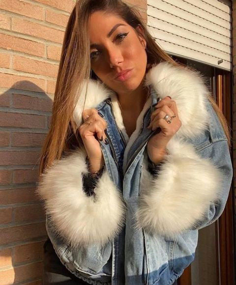 Giacca denim white and furry