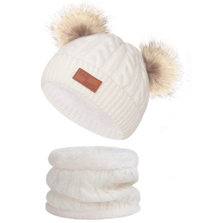 Cappellino double pon-pon treccia baby