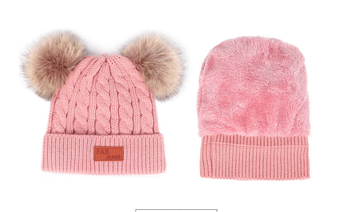 Cappellino double pon-pon treccia baby