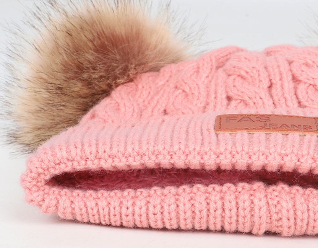 Cappellino double pon-pon treccia baby