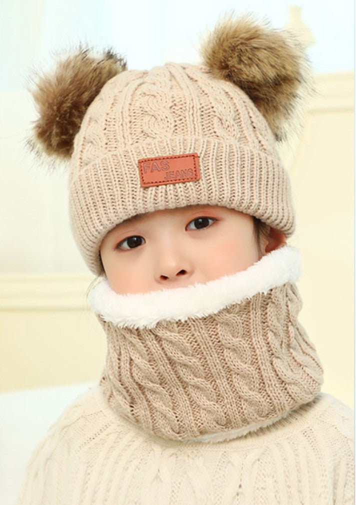 Cappellino double pon-pon treccia baby