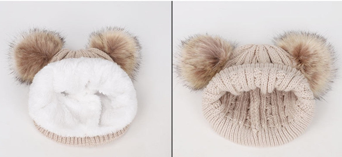 Cappellino double pon-pon treccia baby