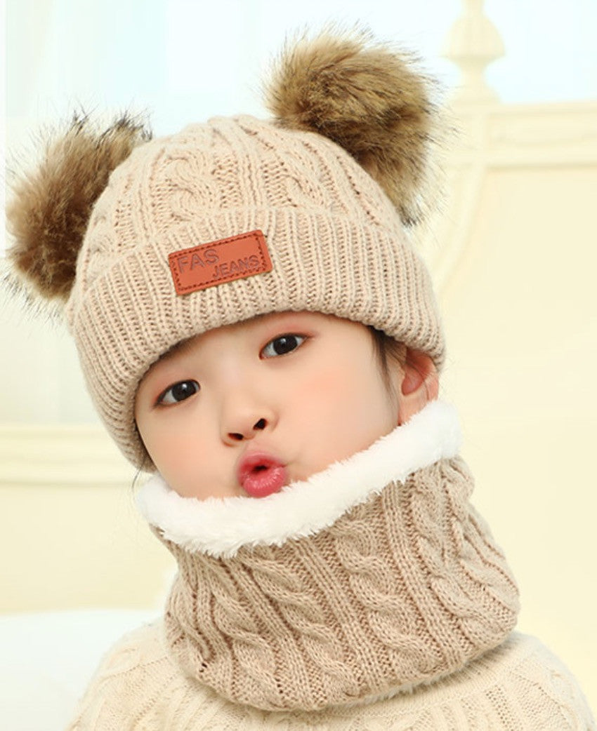 Cappellino double pon-pon treccia baby