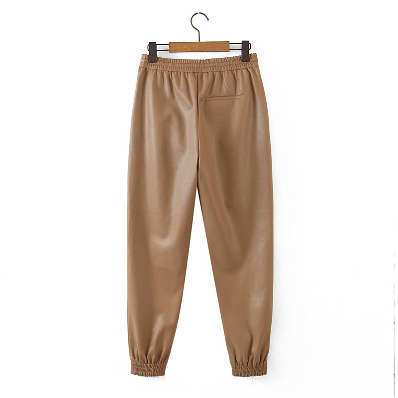 Pantalone ecopelle kamel