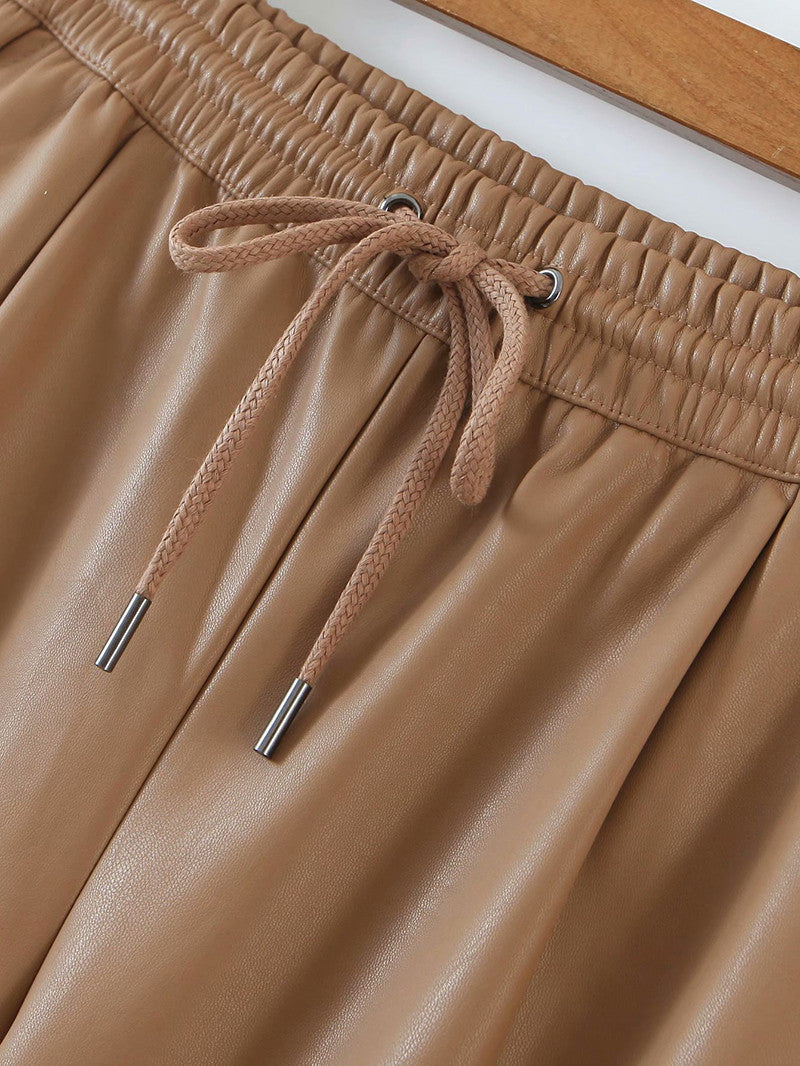 Pantalone ecopelle kamel