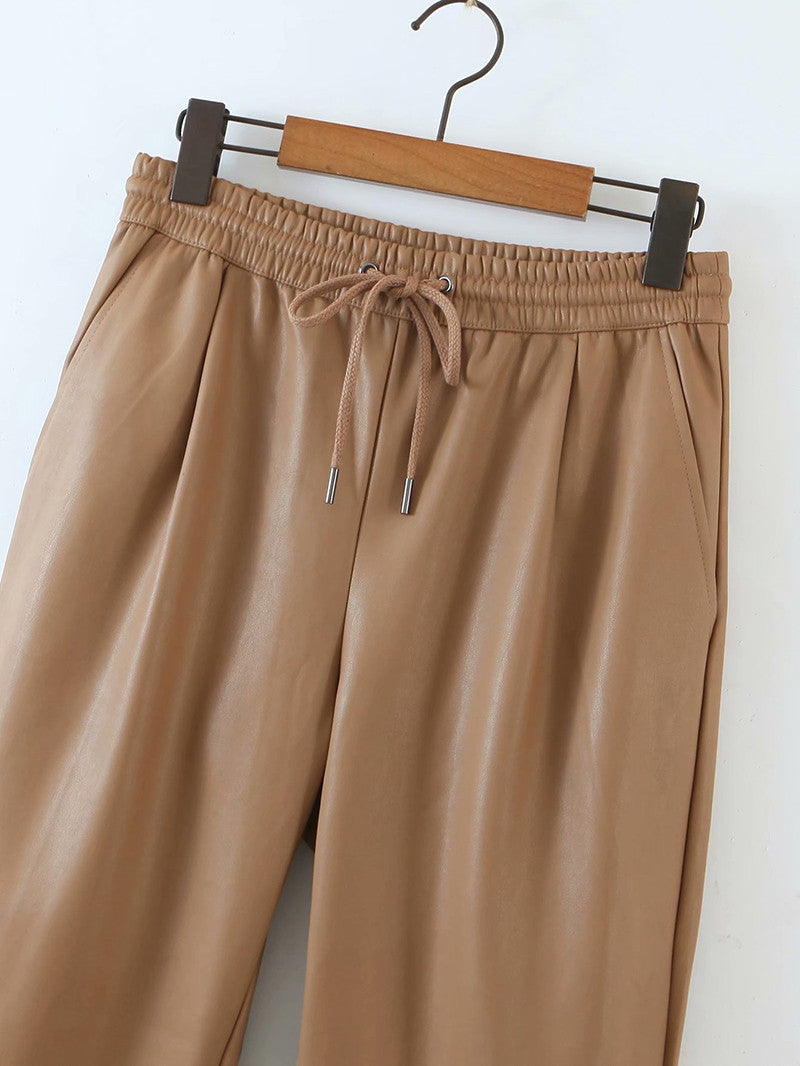 Pantalone ecopelle kamel