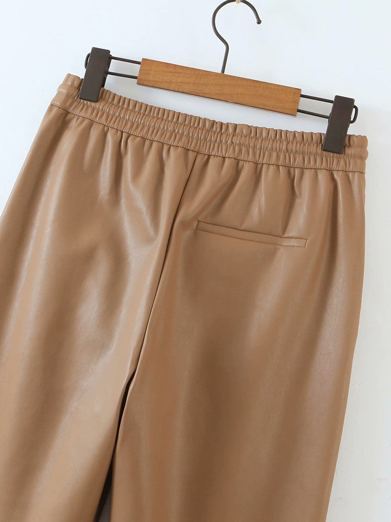 Pantalone ecopelle kamel