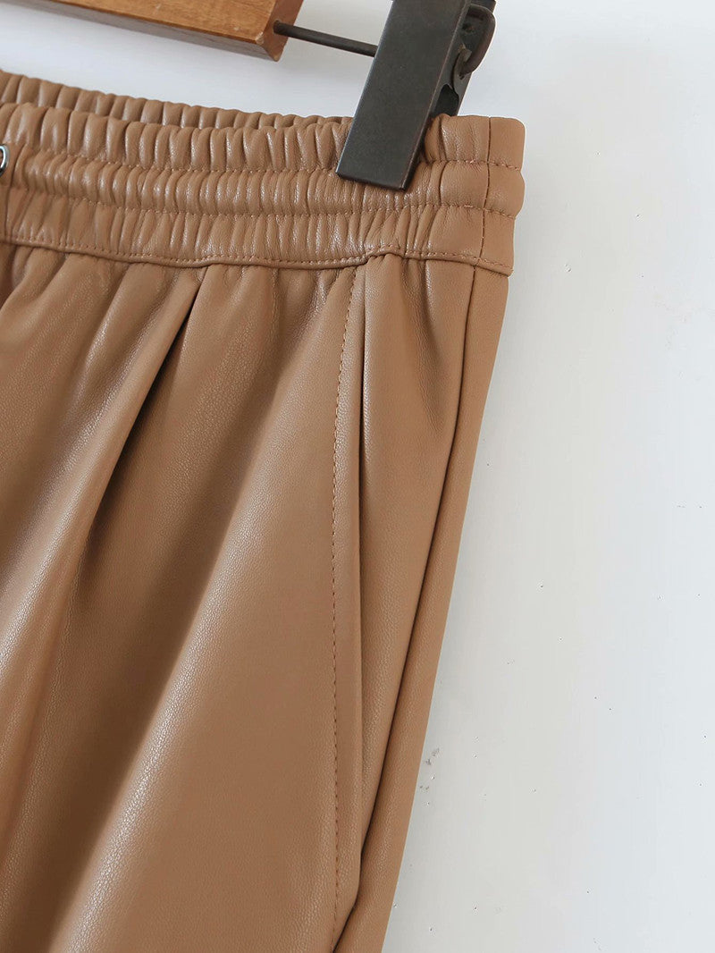 Pantalone ecopelle kamel