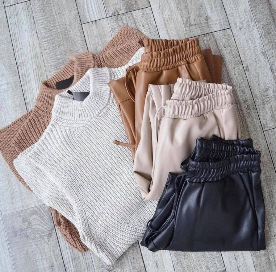 Pantalone ecopelle kamel