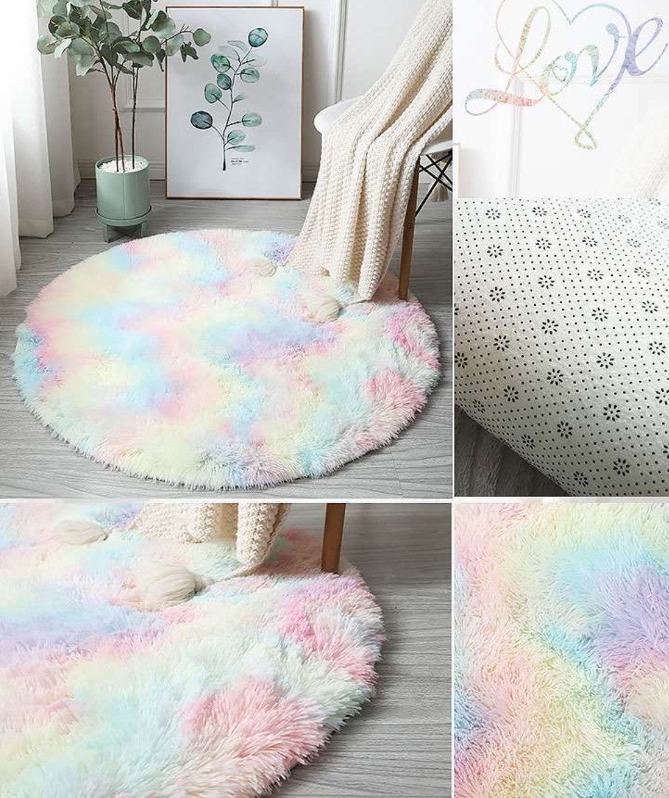 Tappeto peloso tondo multicolor