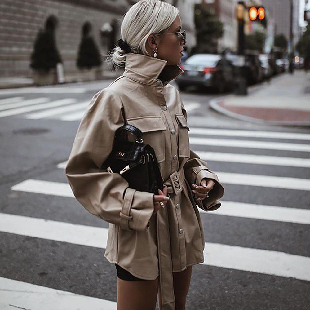 Trench-camicione ecopelle camel