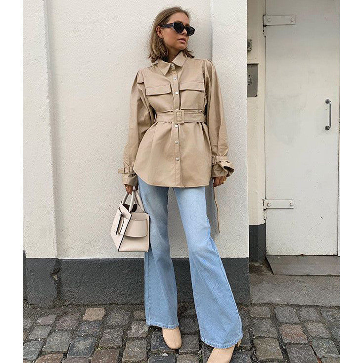 Trench-camicione ecopelle camel