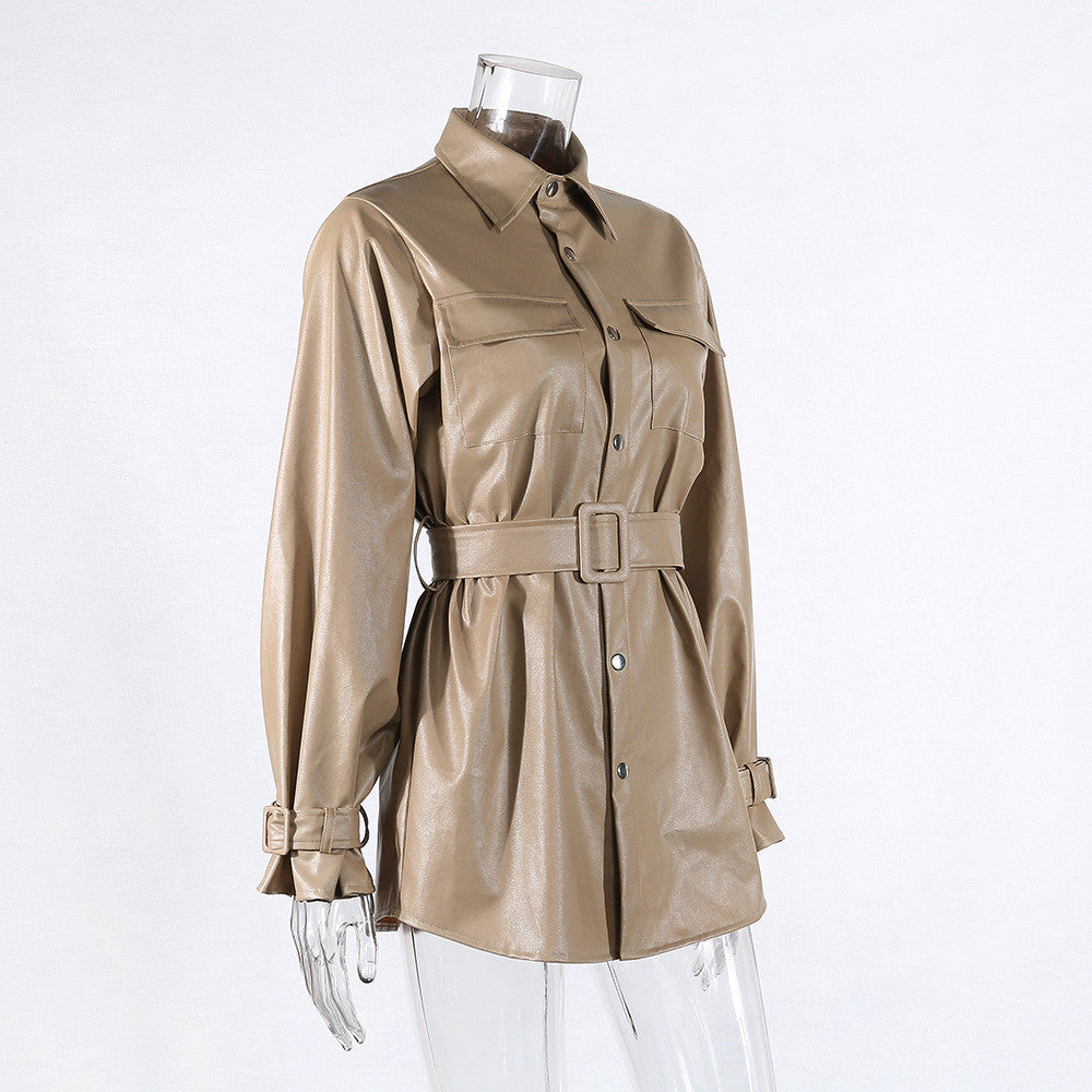 Trench-camicione ecopelle camel