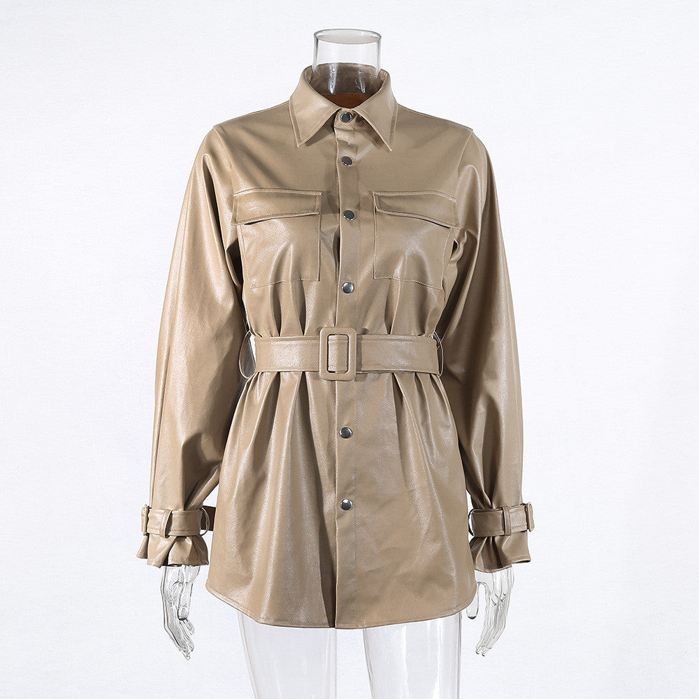 Trench-camicione ecopelle camel