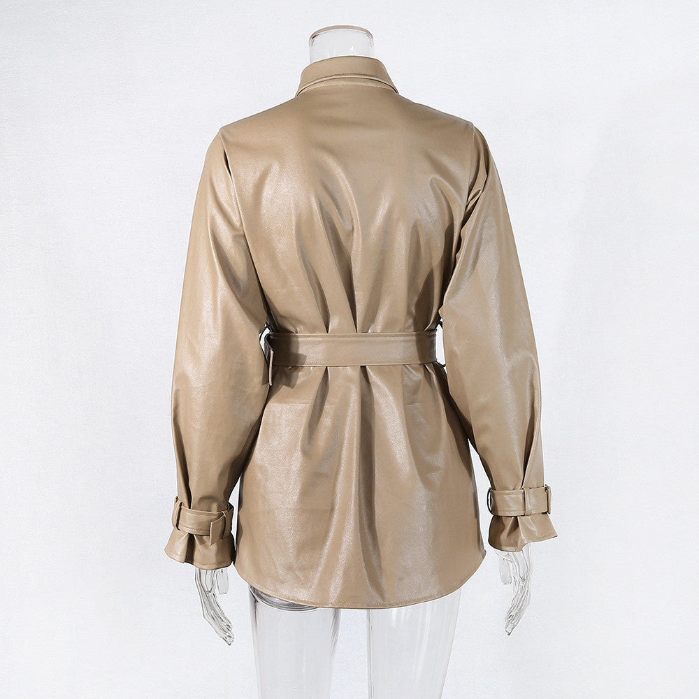 Trench-camicione ecopelle camel