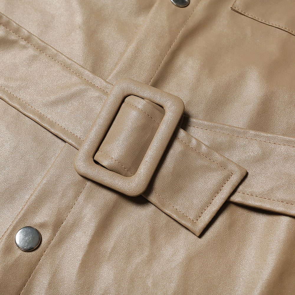Trench-camicione ecopelle camel