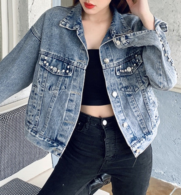 Giubbino denim strass heart