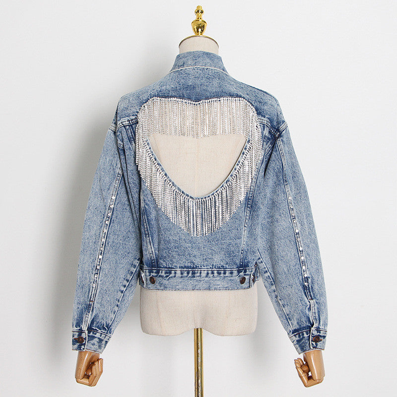 Giubbino denim strass heart