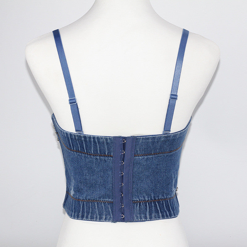 Corpetto denim rombi strass
