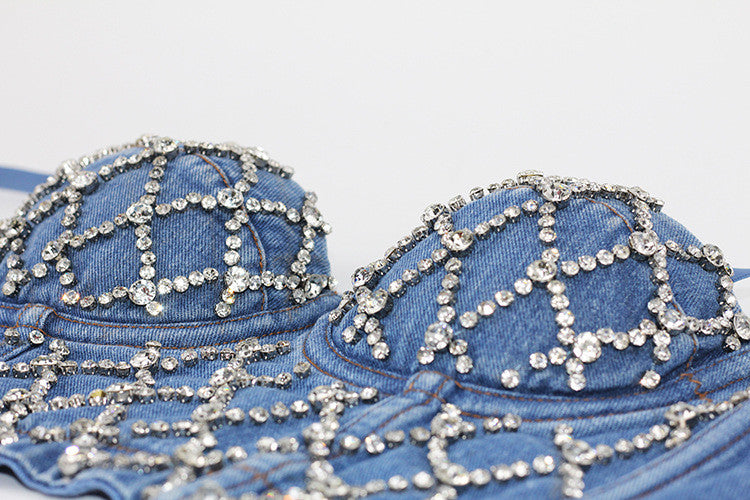 Corpetto denim rombi strass