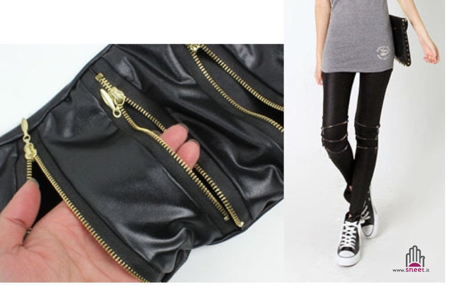 Pantalones con cremallera de piel sintética