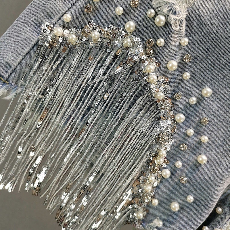 Shorts perle e frange strass