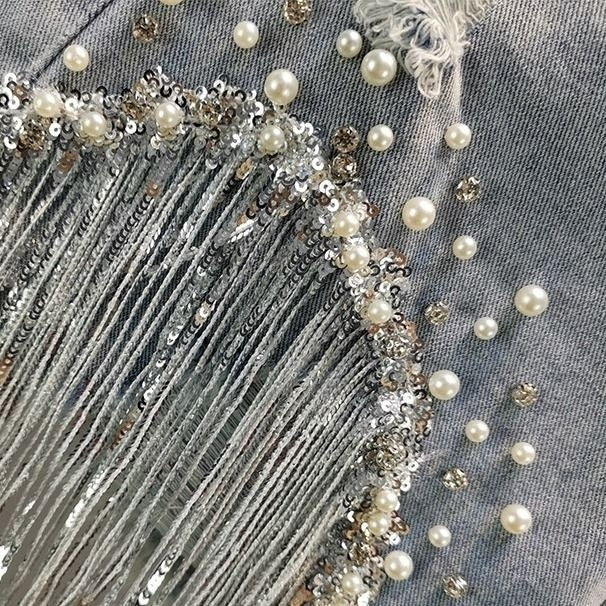 Shorts perle e frange strass