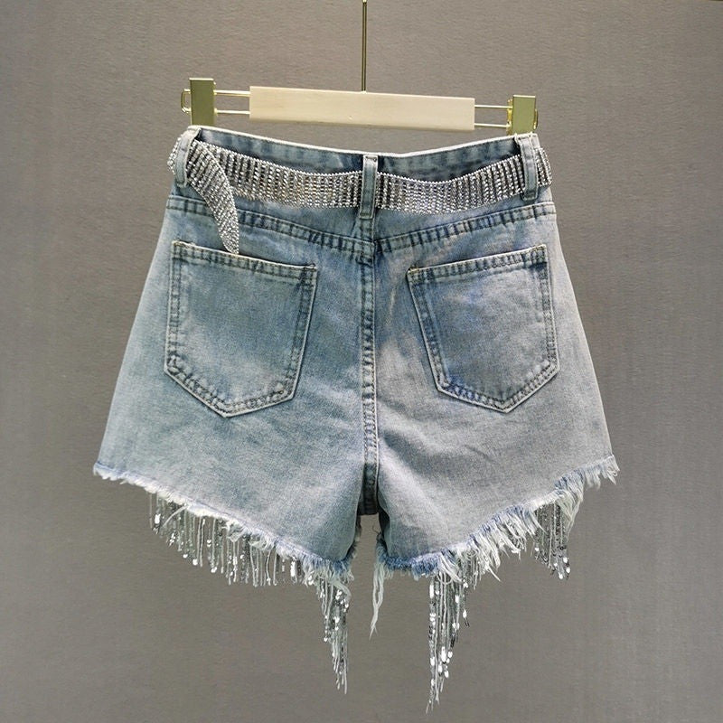 Shorts perle e frange strass