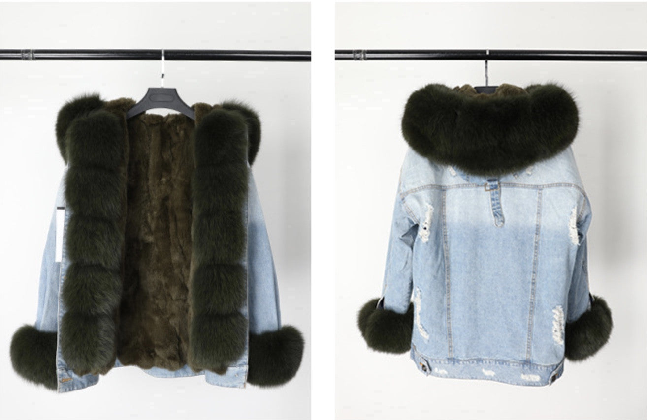 Parka denim superimbottito volpe-lapin