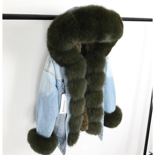 Parka denim superimbottito volpe-lapin