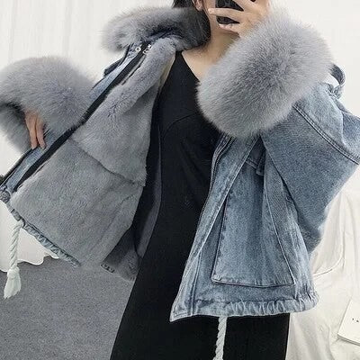 Giacca denim white and furry