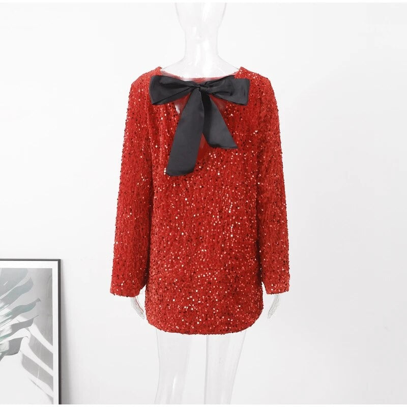 Holiday bow sequindress