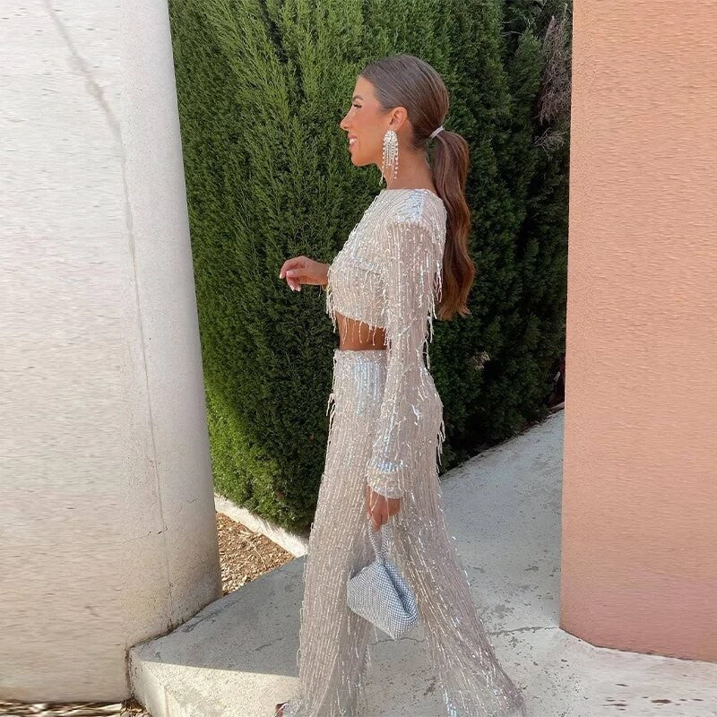 Completo frangette sequined