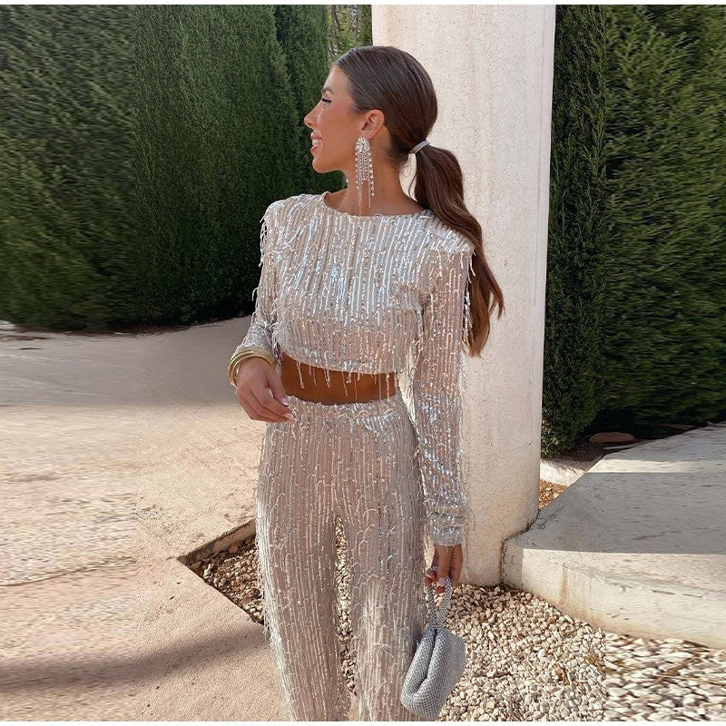 Completo frangette sequined