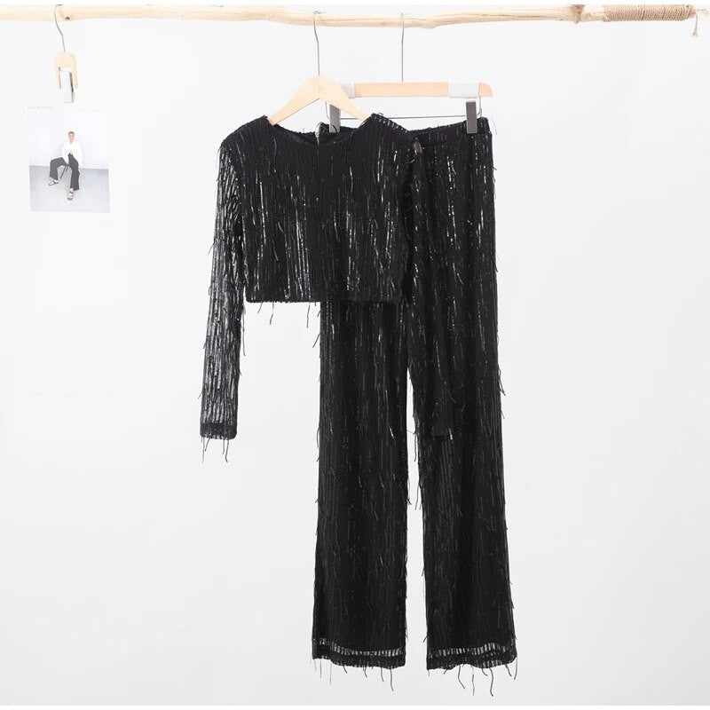 Completo frangette sequined