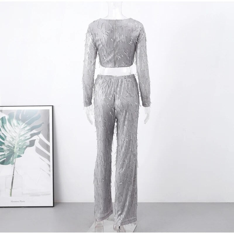 Completo frangette sequined