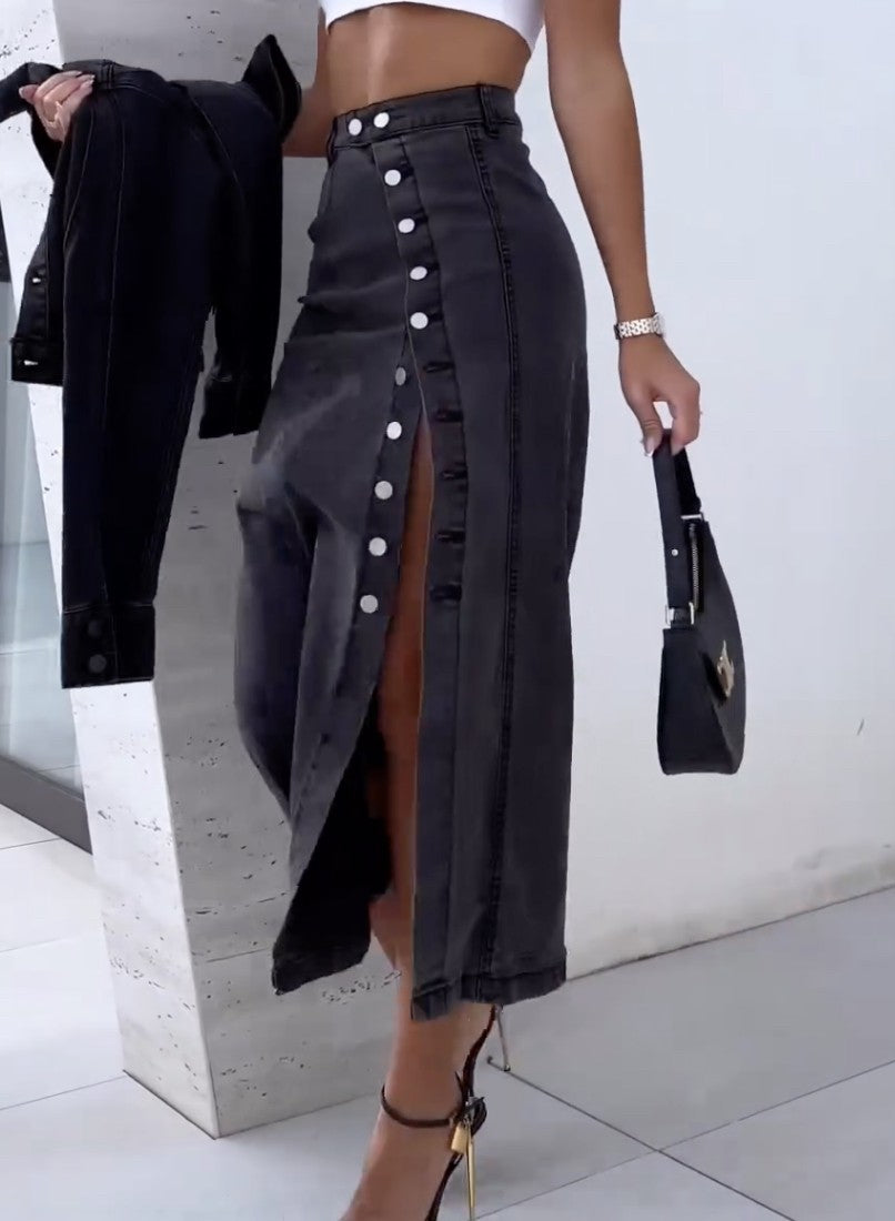 Gonna spacco buttons denim