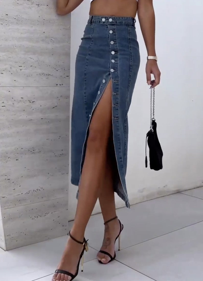 Gonna spacco buttons denim