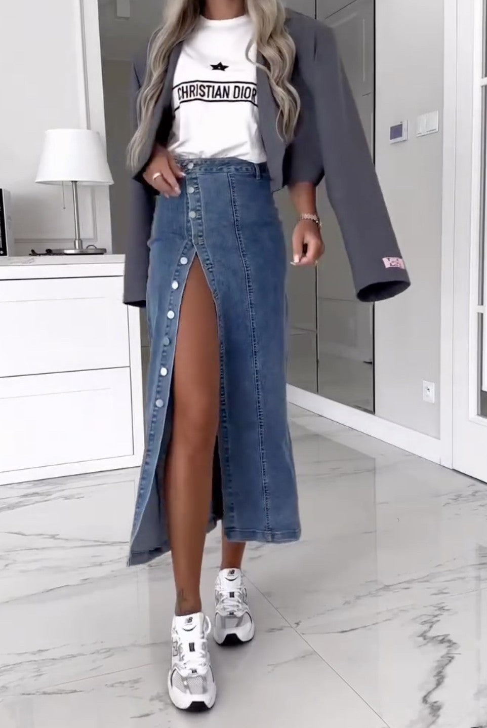 Gonna spacco buttons denim