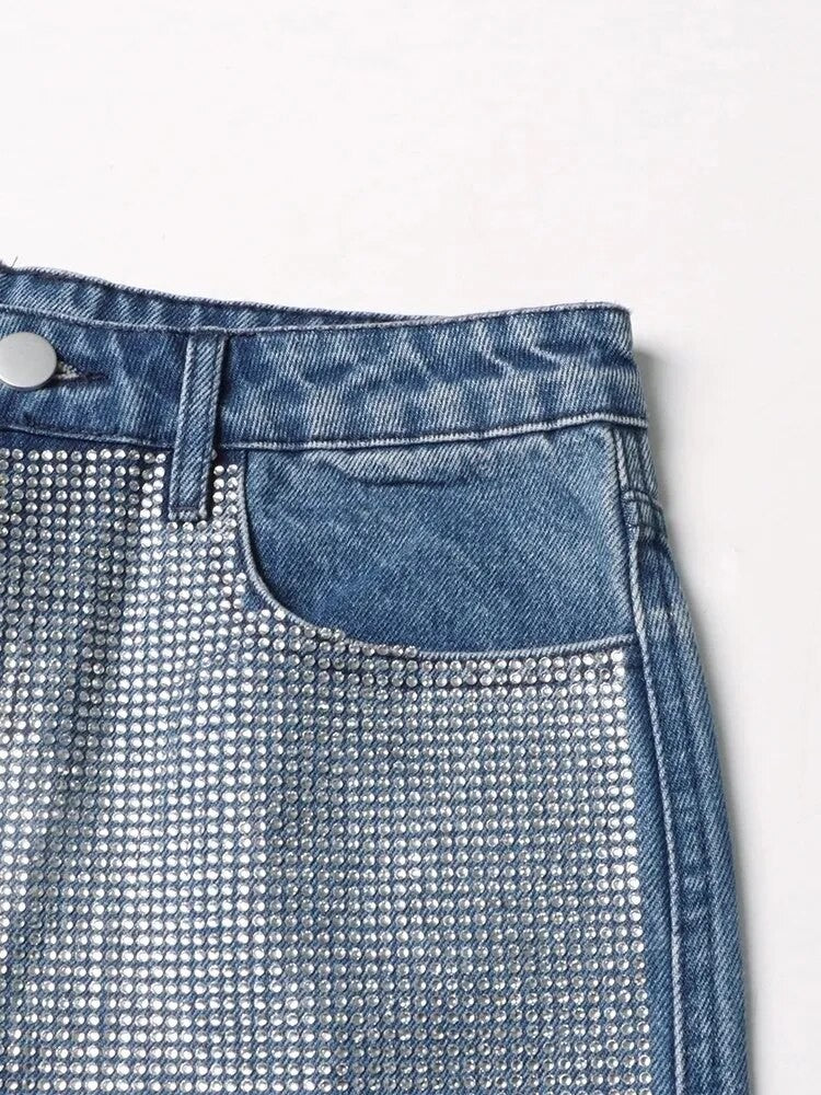 Jeans fullleg half strass