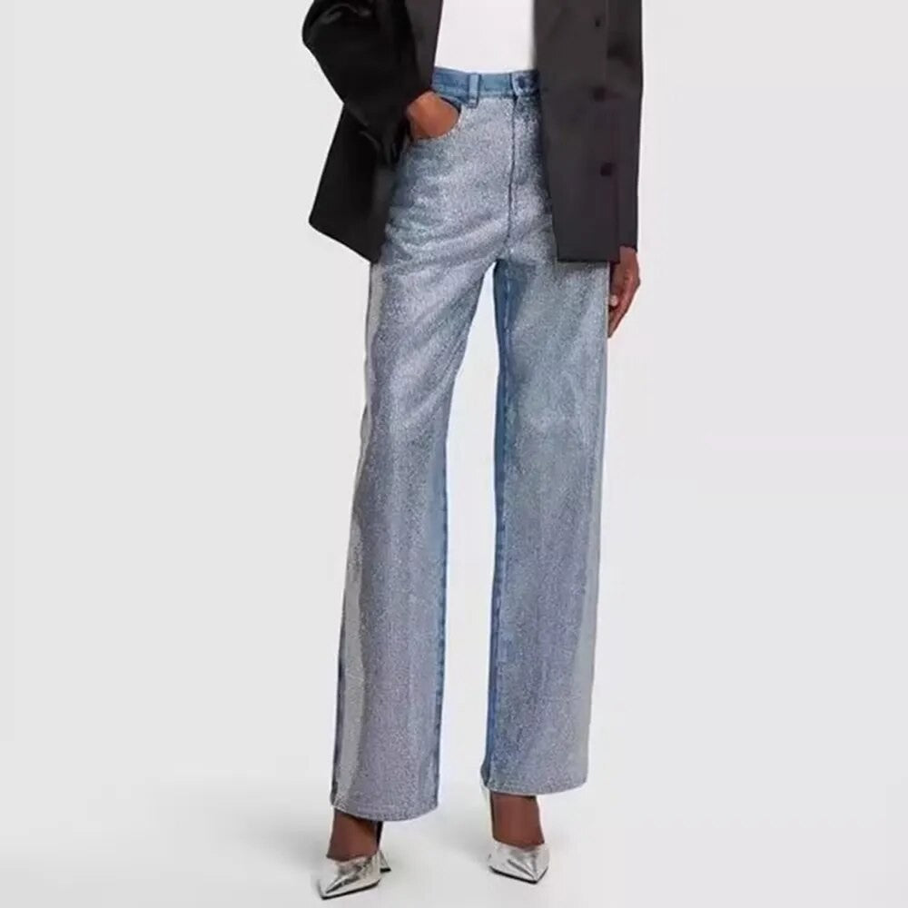 Jeans fullleg half strass