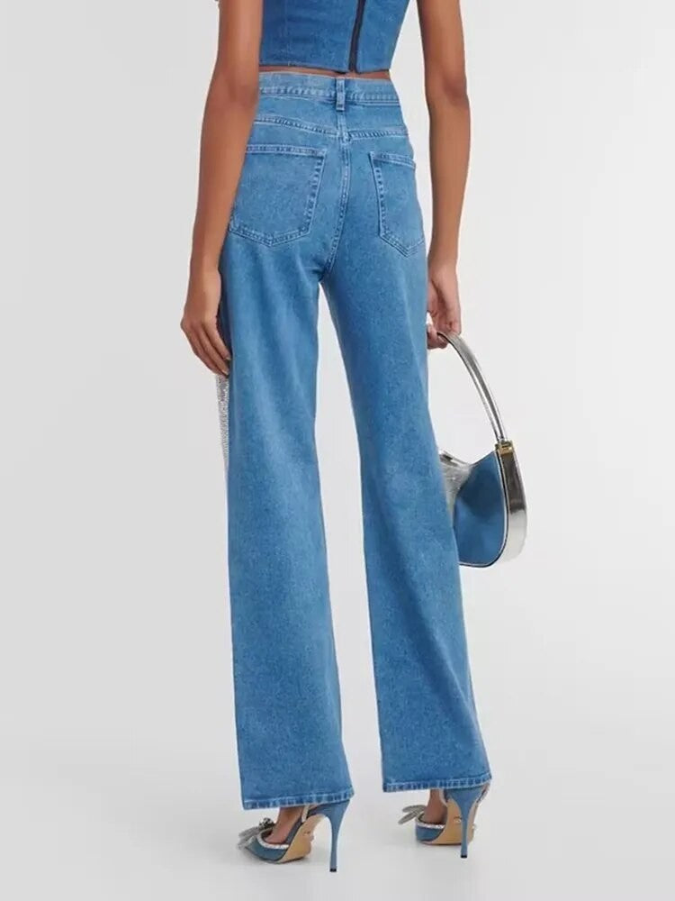 Jeans fullleg half strass