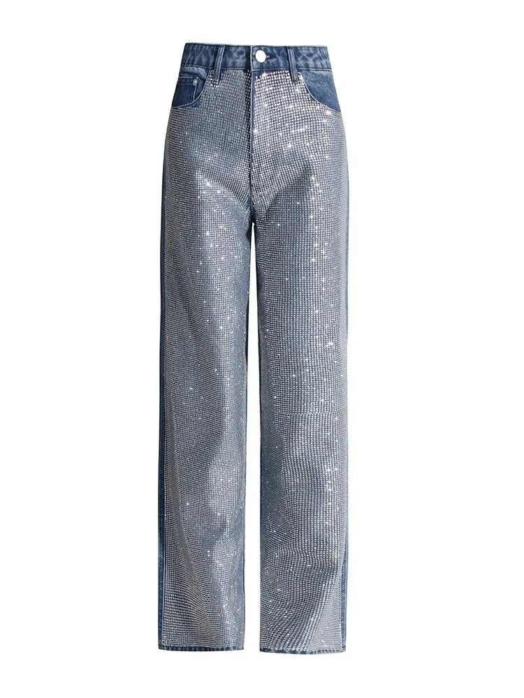 Jeans fullleg half strass