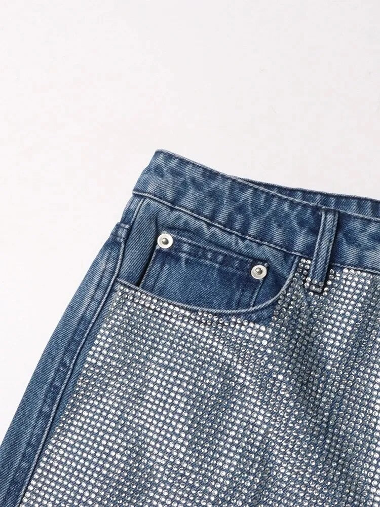 Jeans fullleg half strass