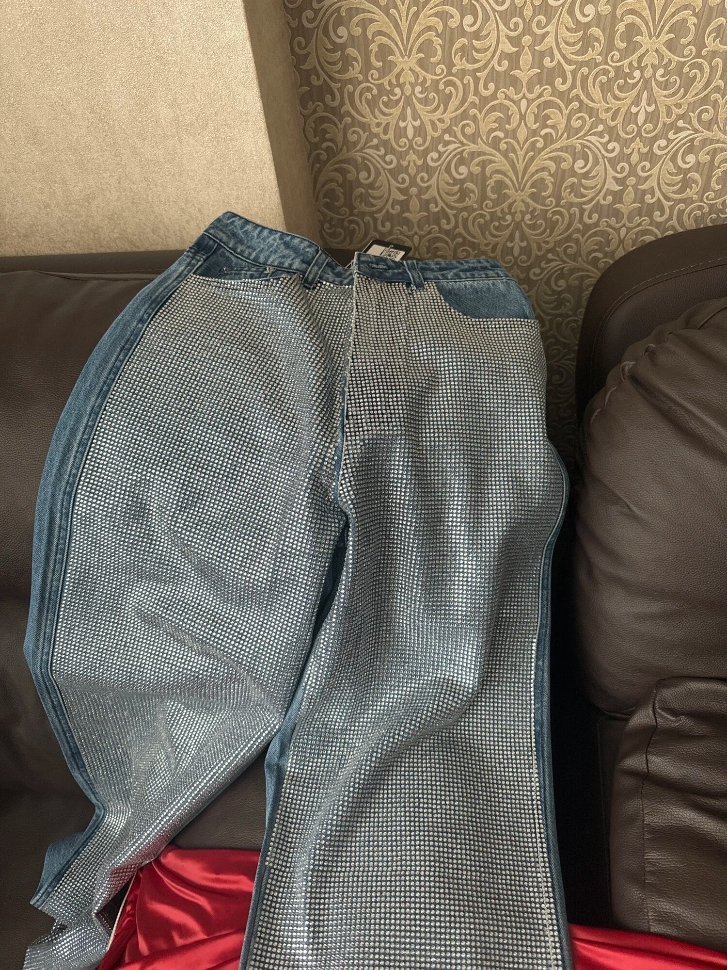 Jeans fullleg half strass