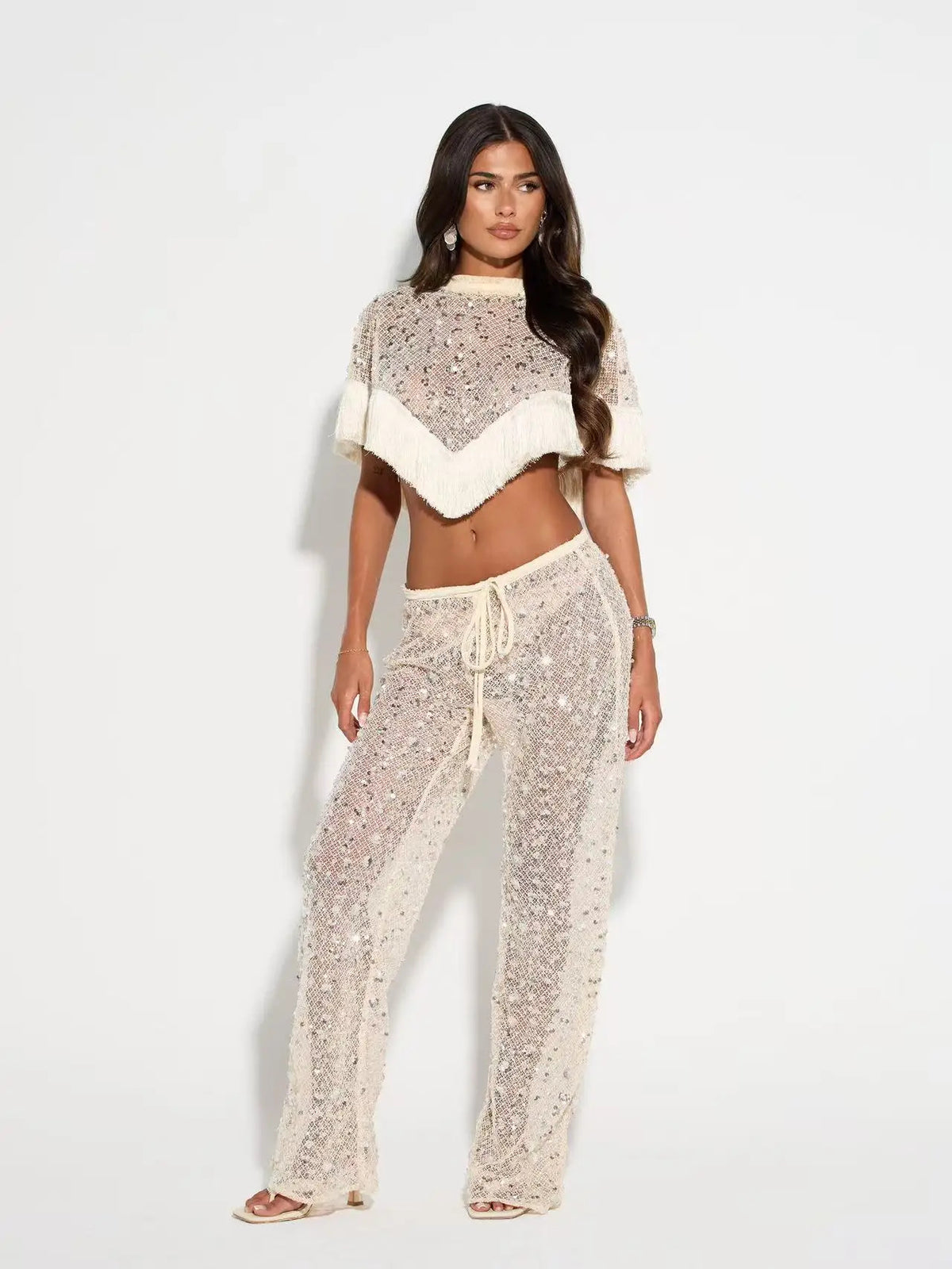Completo gipsy-chic frange diamanti