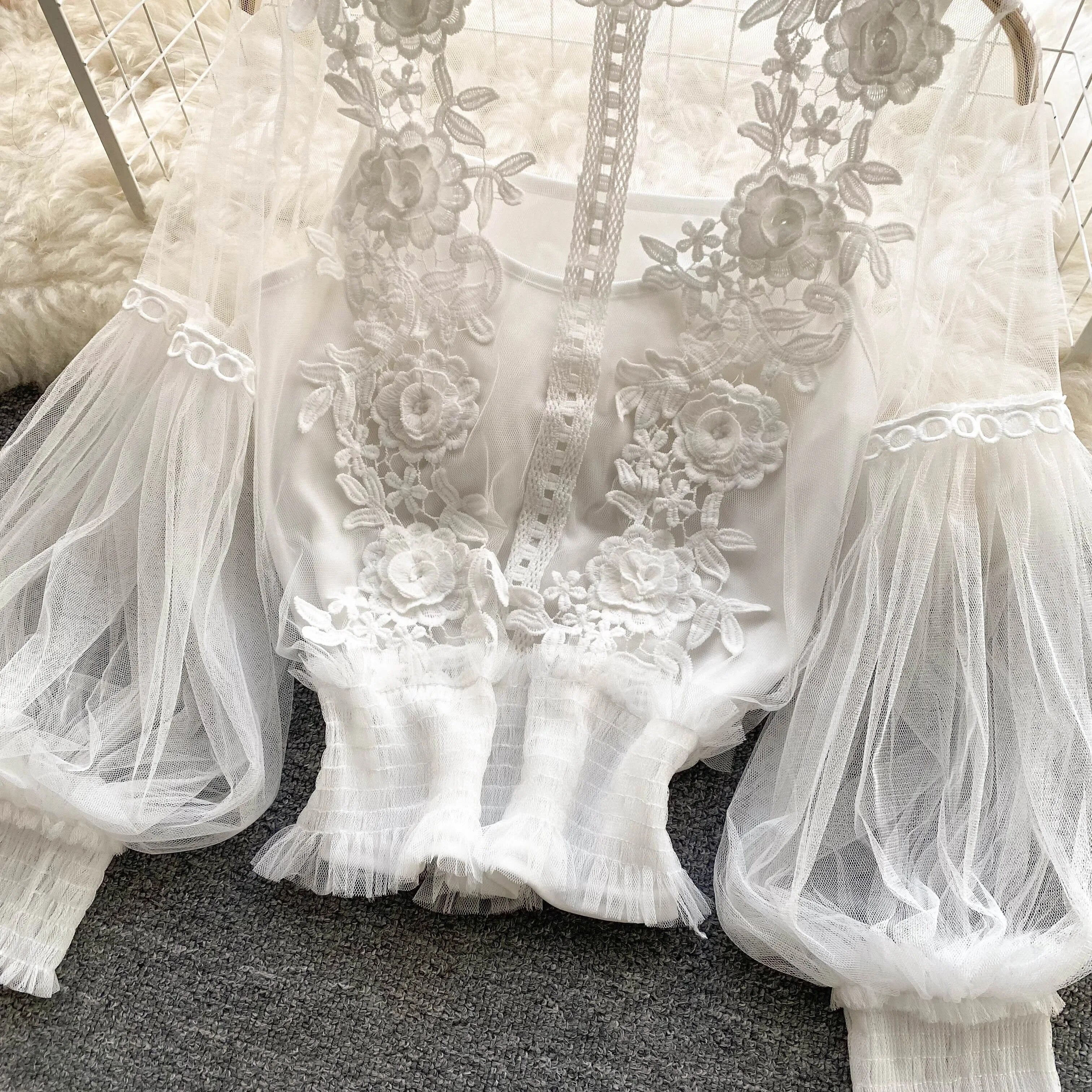 Blusa pizzo-tulle Ilhga