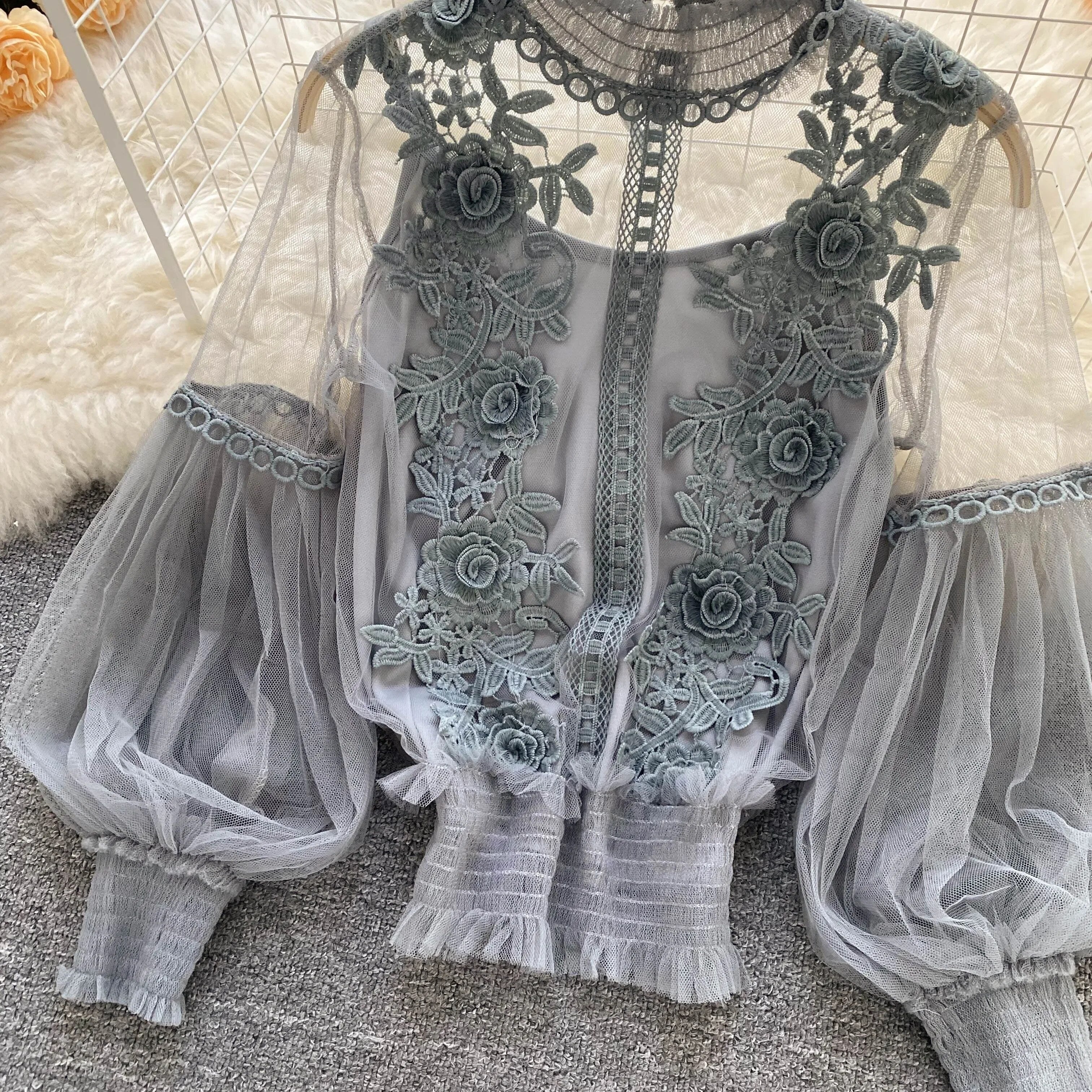 Blusa pizzo-tulle Ilhga